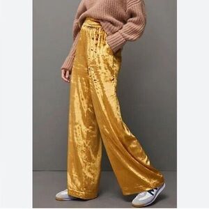 Maeve anthropologie gold crushed velvet pants small